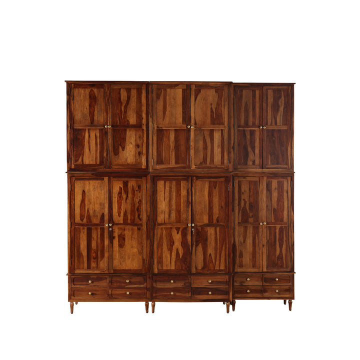 GrandEstate Solid Wood Multi-Door Wardrobe with Drawers