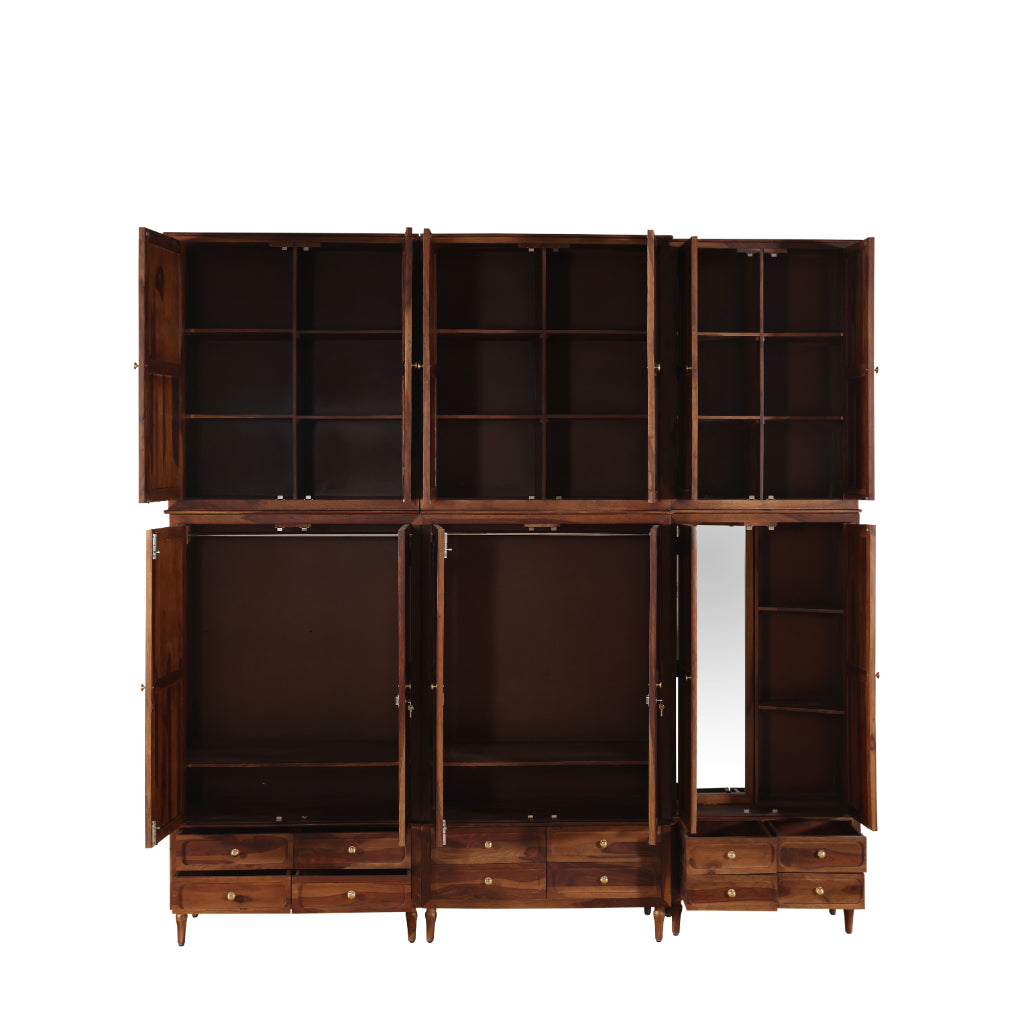 GrandEstate Solid Wood Multi-Door Wardrobe with Drawers