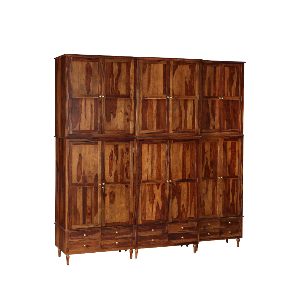 GrandEstate Solid Wood Multi-Door Wardrobe with Drawers