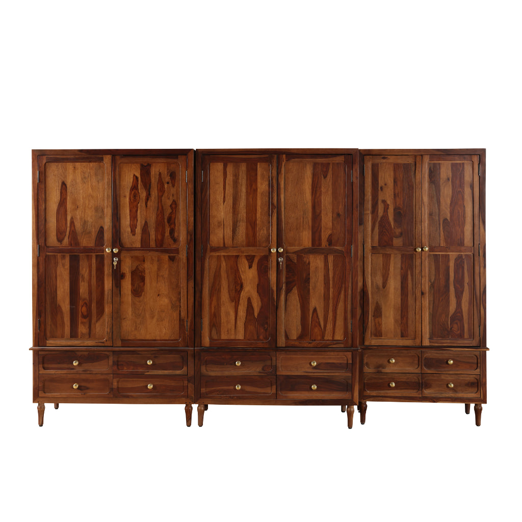 GrandEstate Solid Wood Multi-Door Wardrobe with Drawers