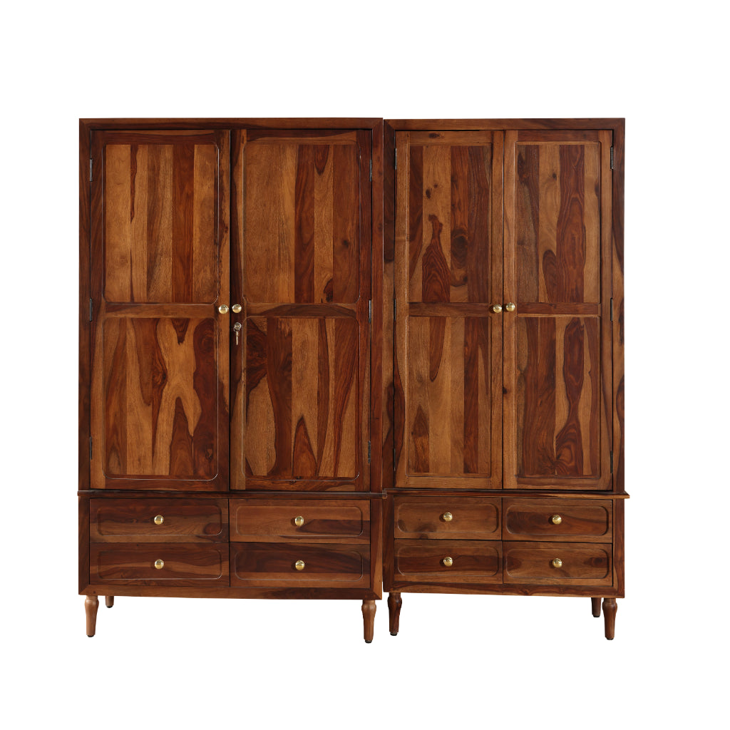 DualCraft Solid Wood Double Wardrobe with Drawer Storage