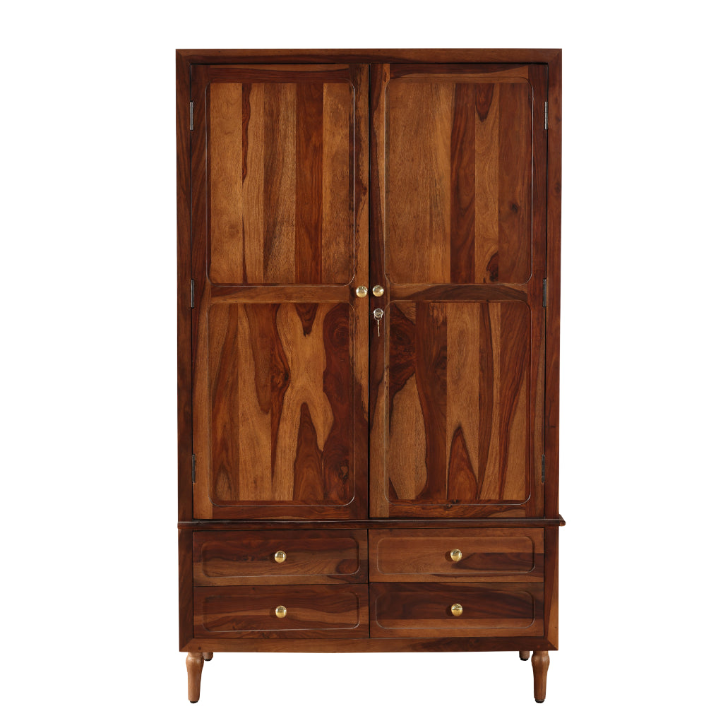 DualCraft Solid Wood Double Wardrobe with Drawer Storage