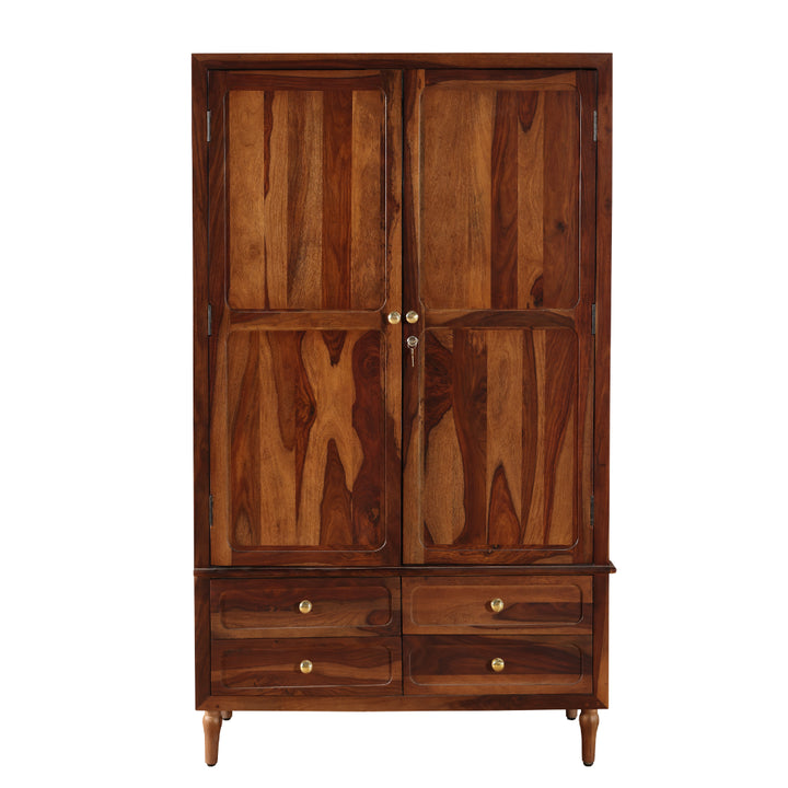 DualCraft Solid Wood Double Wardrobe with Drawer Storage