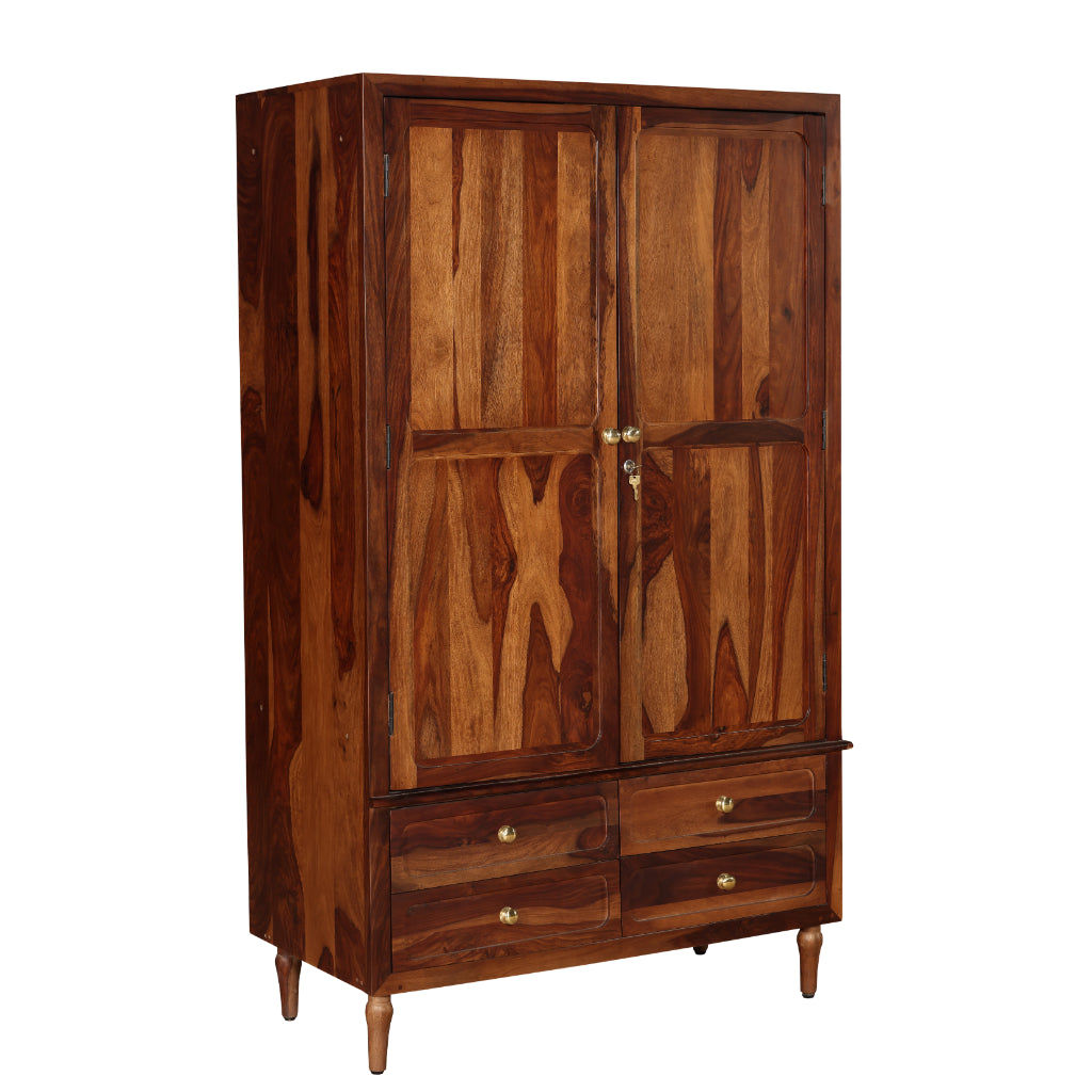 DualCraft Solid Wood Double Wardrobe with Drawer Storage
