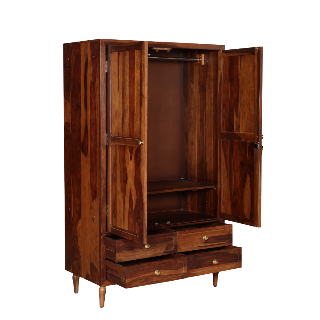 DualCraft Solid Wood Double Wardrobe with Drawer Storage