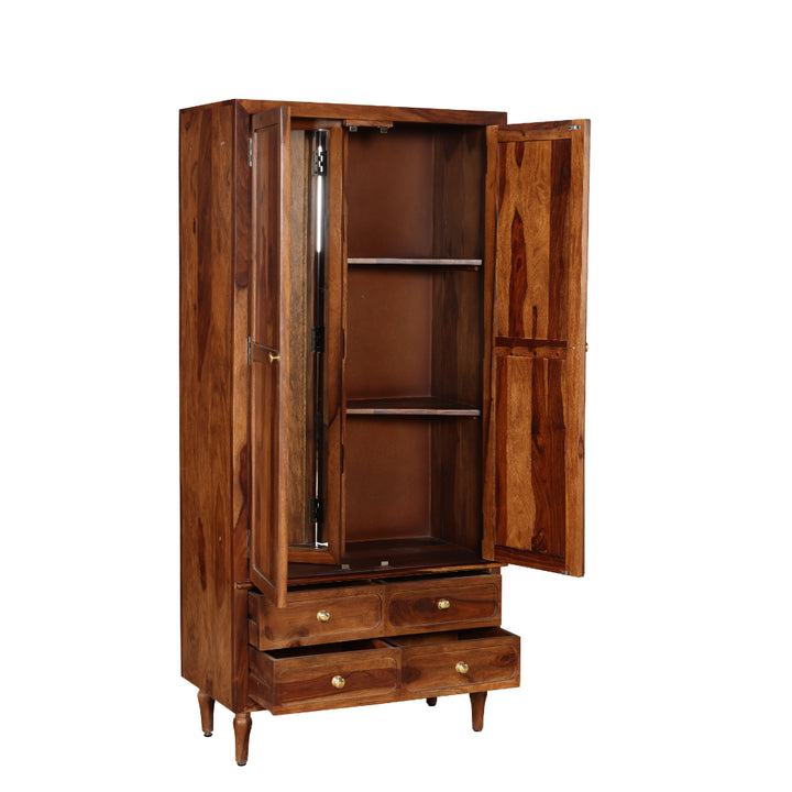 MirrorCraft Solid Wood Wardrobe with Drawer Storage