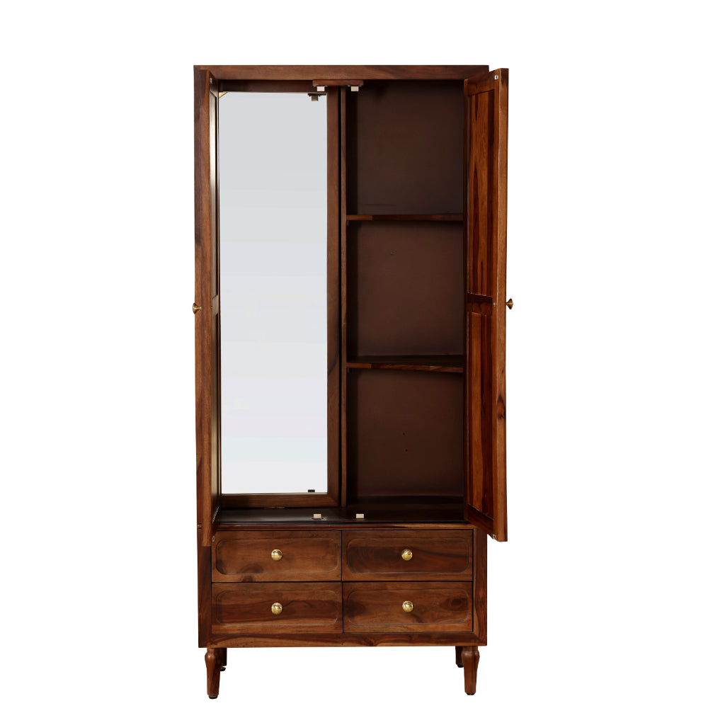 MirrorCraft Solid Wood Wardrobe with Drawer Storage