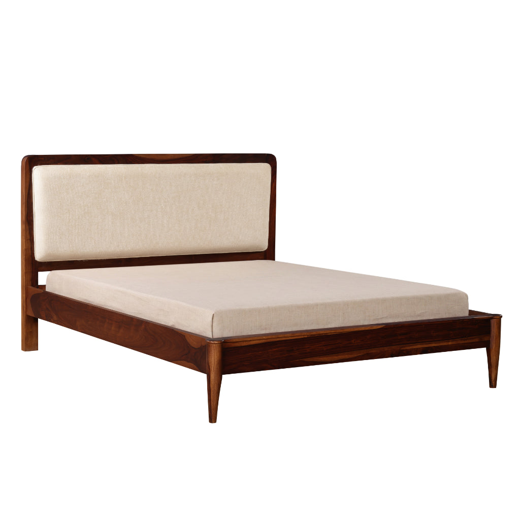 Serene Craft Solid Wood Bed with Upholstered Headboard & Side Tables