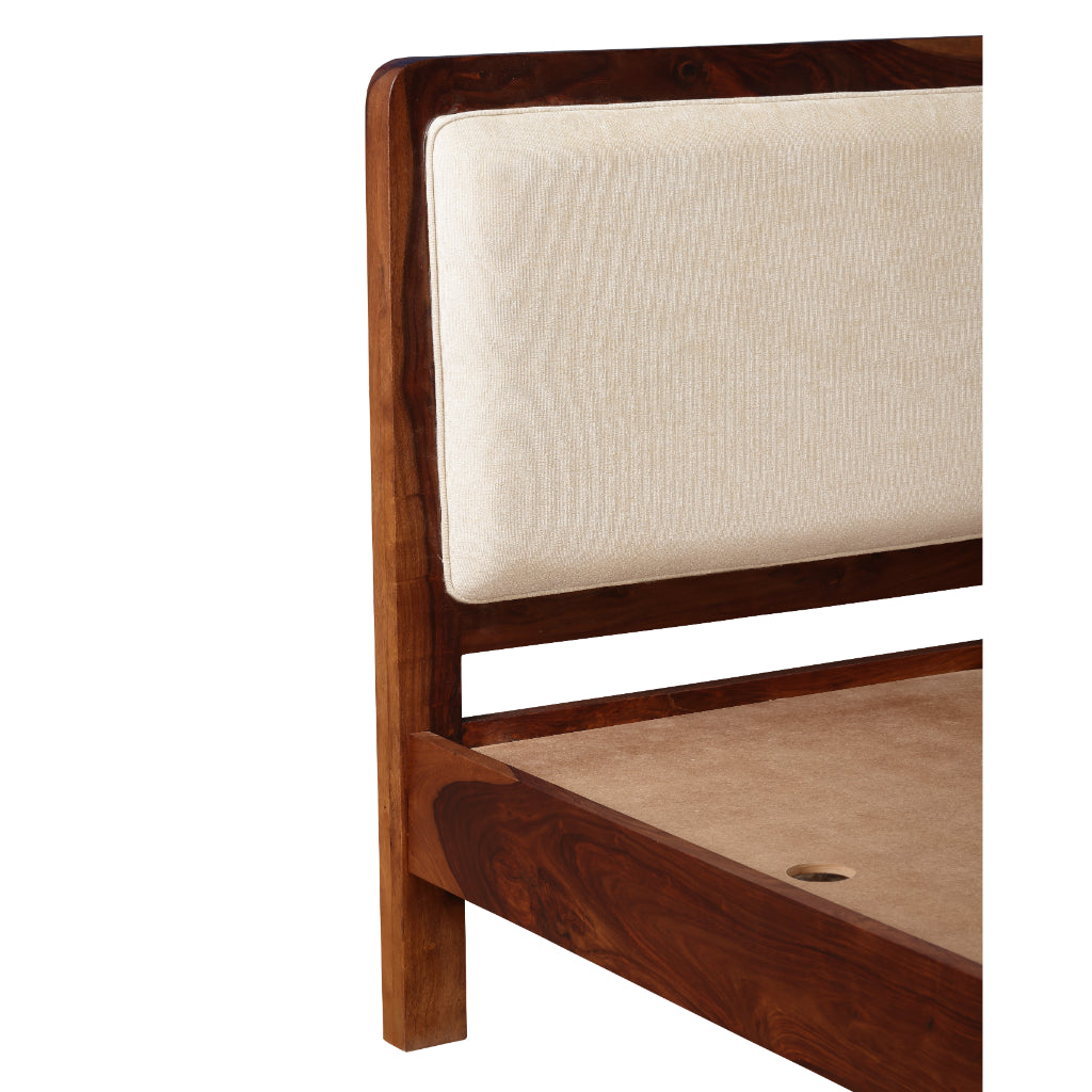 Serene Craft Solid Wood Bed with Upholstered Headboard & Side Tables