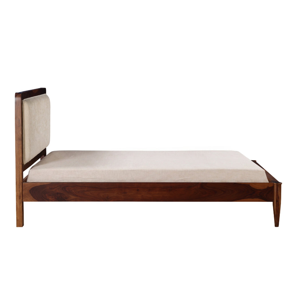 Serene Craft Solid Wood Bed with Upholstered Headboard & Side Tables