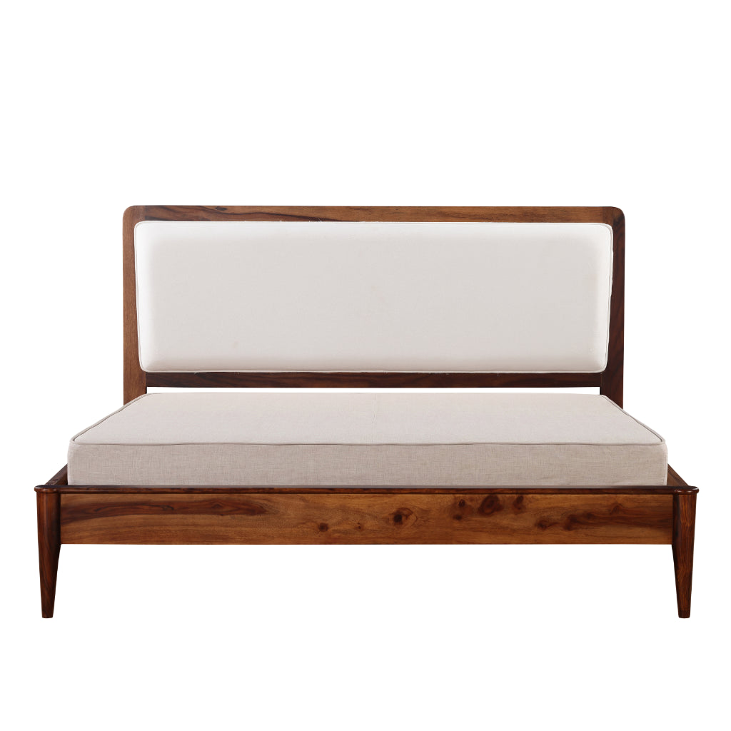 Harmony Craft Solid Wood Bed with Upholstered Headboard & Drawer Side Tables