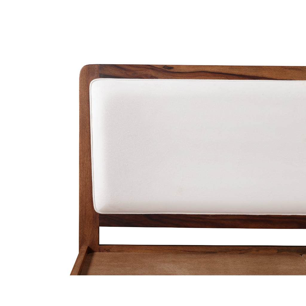 Harmony Craft Solid Wood Bed with Upholstered Headboard & Drawer Side Tables