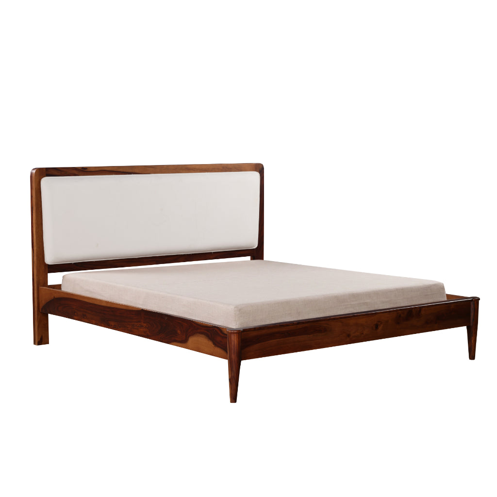 Harmony Craft Solid Wood Bed with Upholstered Headboard & Drawer Side Tables