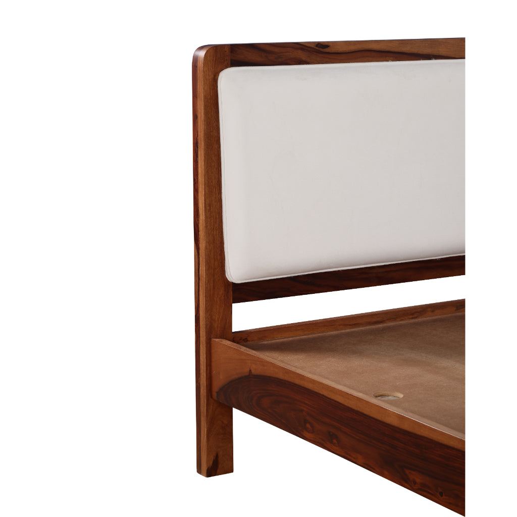 Harmony Craft Solid Wood Bed with Upholstered Headboard & Drawer Side Tables