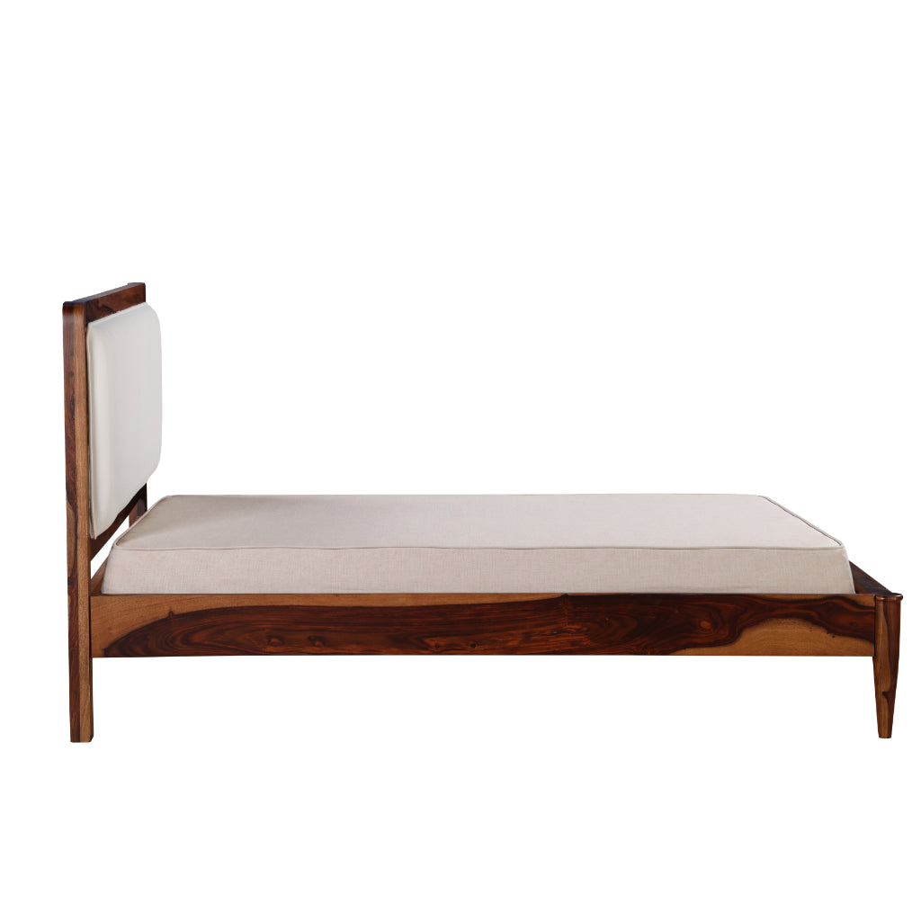 Harmony Craft Solid Wood Bed with Upholstered Headboard & Drawer Side Tables