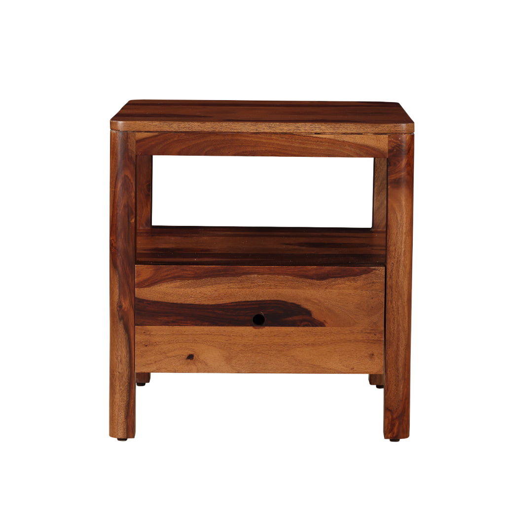 Compact Craft Solid Wood Bedside Table with Drawer & Shelf