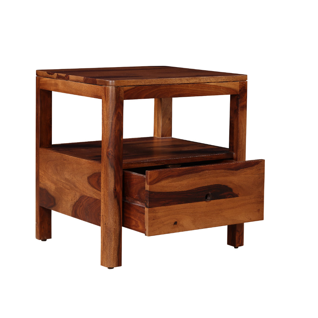 Compact Craft Solid Wood Bedside Table with Drawer & Shelf