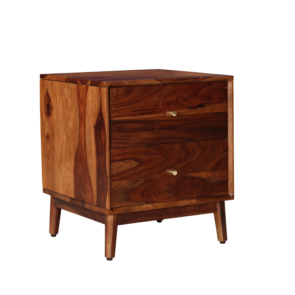 Urban Craft Solid Wood Bedside Table with Dual Drawers