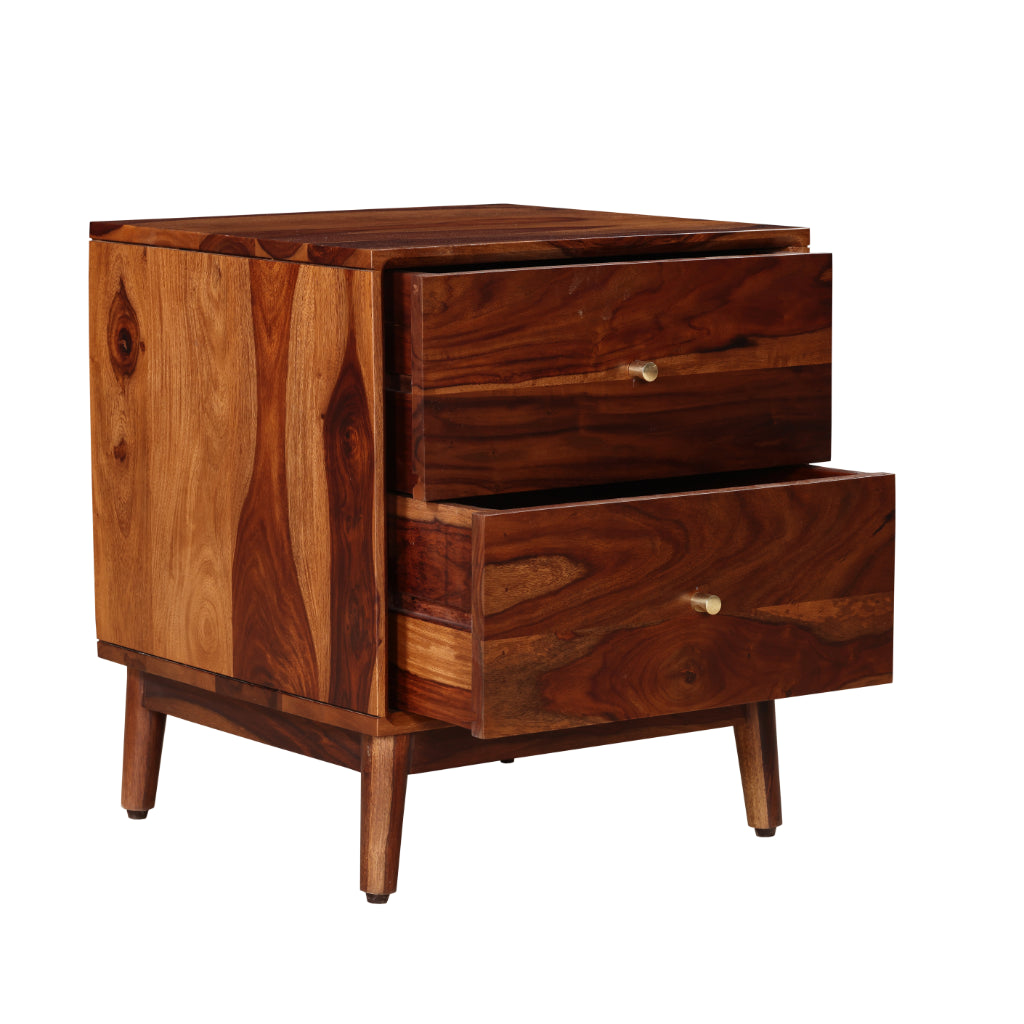 Urban Craft Solid Wood Bedside Table with Dual Drawers