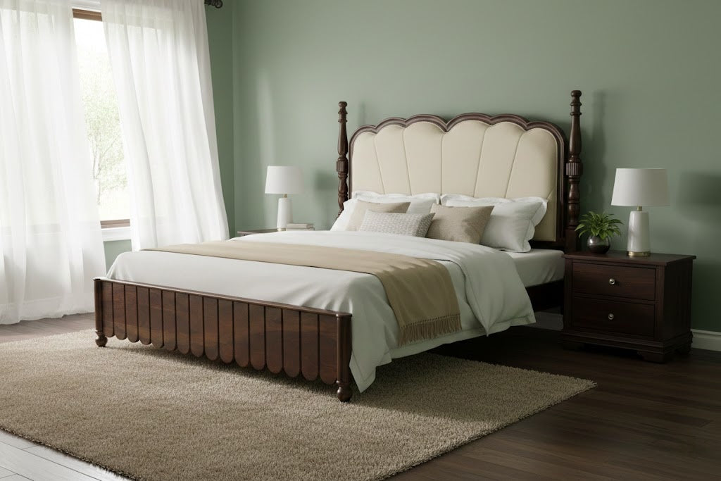 Heritage Crest Bedframe: A Classic Revival in Wood & Upholstery