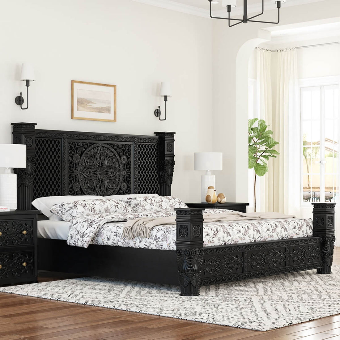 Obsidian Carved Poster Bed