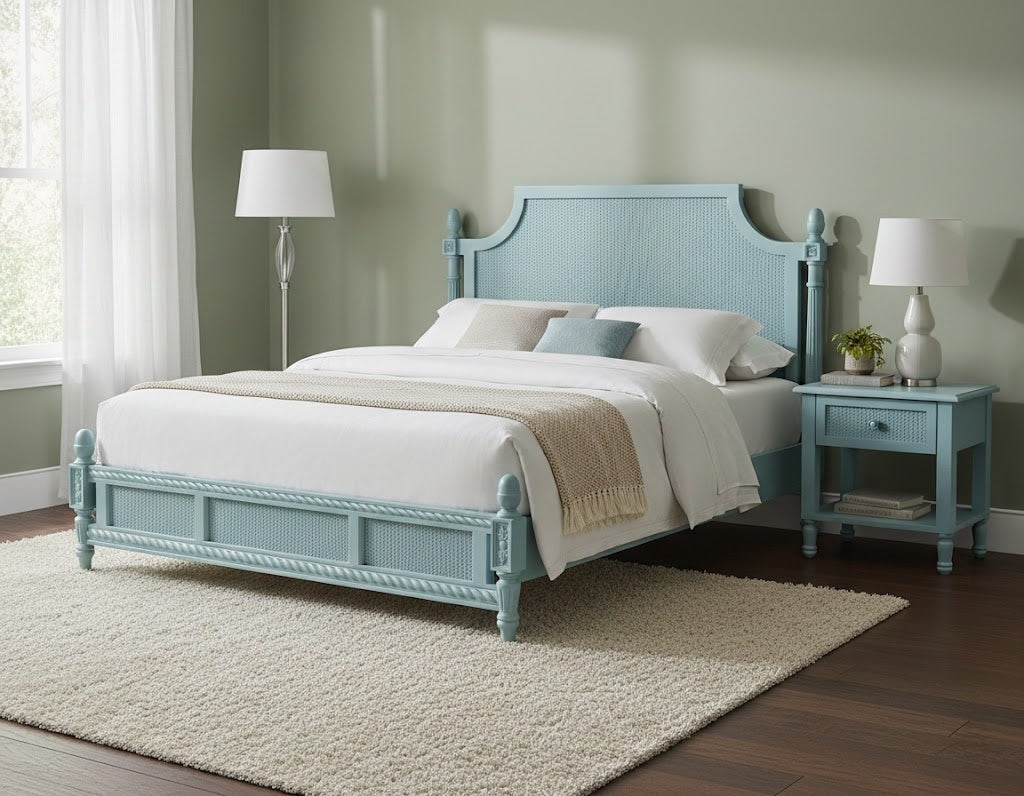 Azure Royale Bed: A Timeless Blend of Elegance & Soft Hues
