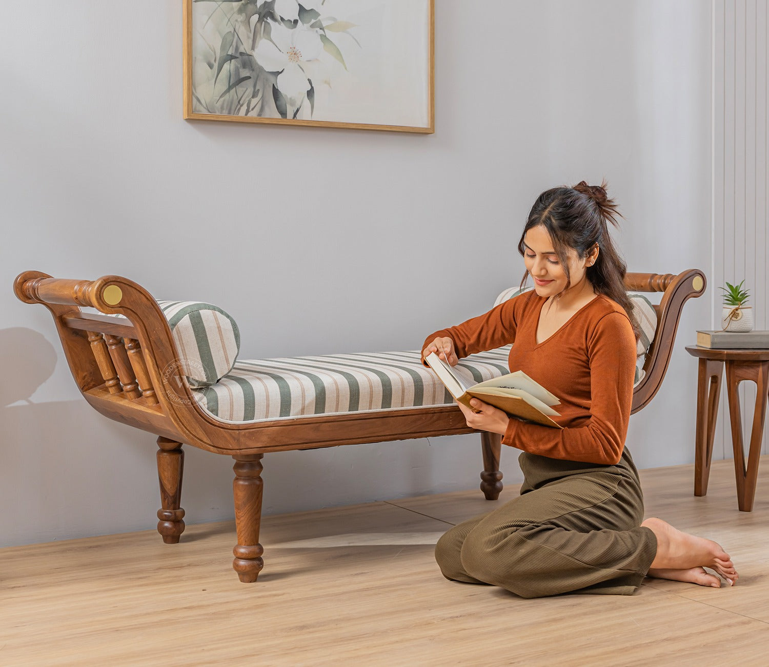 Virasat Sheesham Wood Sofa Bench With Cushioned Seat