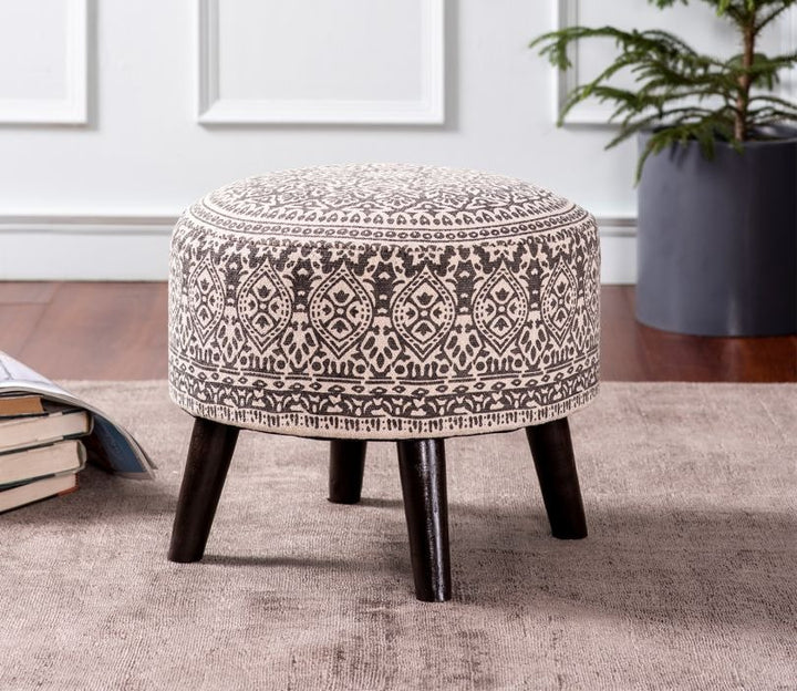 Nestroots Grey Cotton Canvas Wooden Ottoman