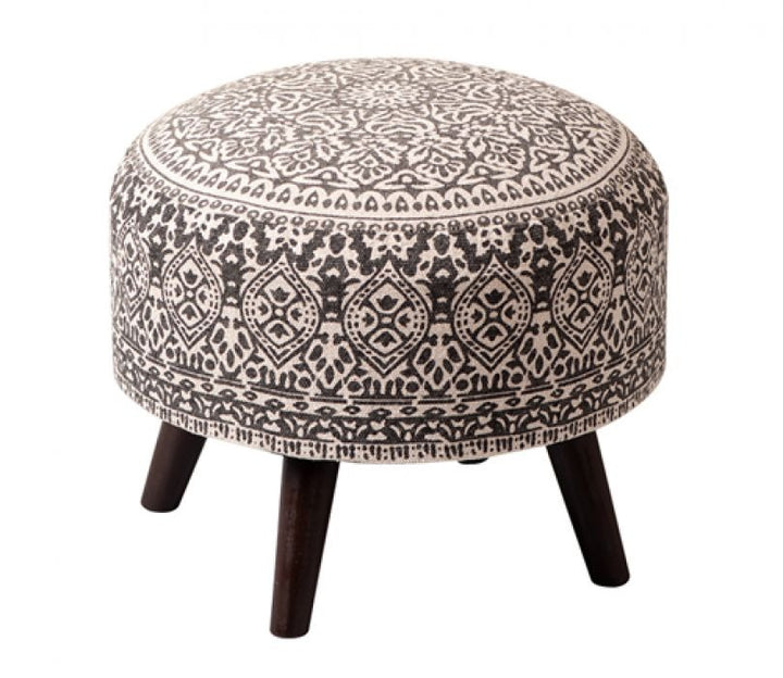 Nestroots Grey Cotton Canvas Wooden Ottoman