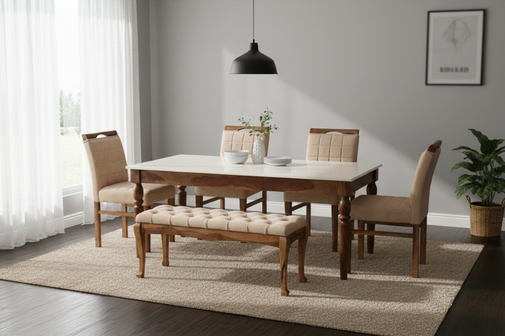 Ivory Crest Dining Set: A Harmonious Blend of Comfort & Craft