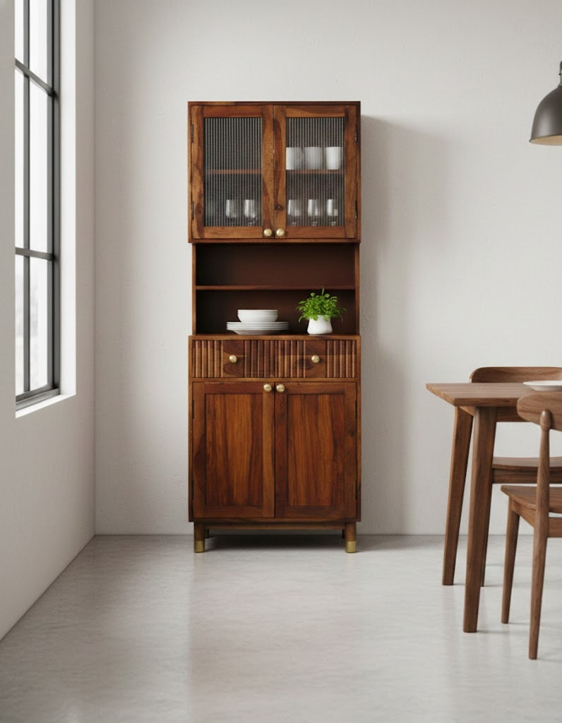 Solid Wood Storage Cabinet: Tall Multi-Shelf Cupboard with Drawers